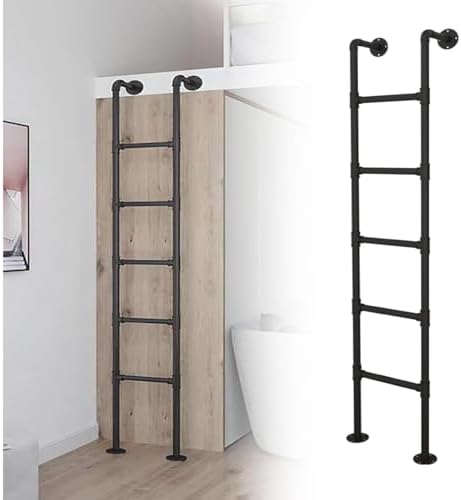 Heavy-Duty Floor Standing Metal Step Ladder for Attics, Basements & Outdoor Use - Wrought Iron Design, Ideal for RV, Dorms, Libraries & Egress Windows