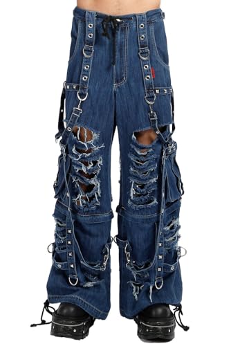 Tripp NYC Denim Strap Shredder Pants [Blue Denim] Gothic Punk