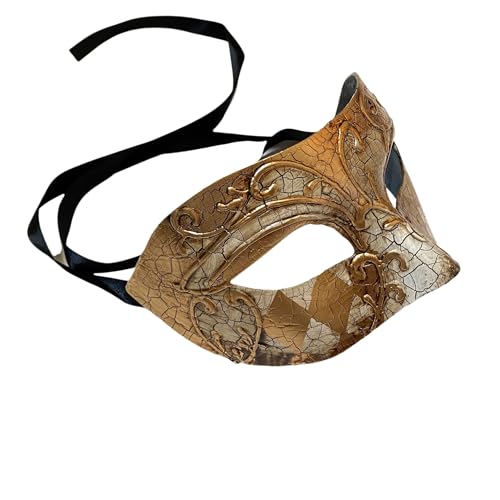 MASQSTUDIO Mens Masquerade Mask Burlesque Dance Birthday Prom Party Black Tie Halloween Costume Dress Up (White Gold HQ), 7x3