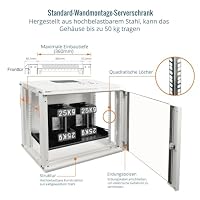 Tecmojo 19 Zoll 9HE 450mm Tief Netzwerk-Schrank, Wand-Serverschrank, IT-Netzwerk-Rack-Gehäuse, abschließbare Tür und Seitenwände, Glastür, Flachverpackung, Weiß – Ansicht 4