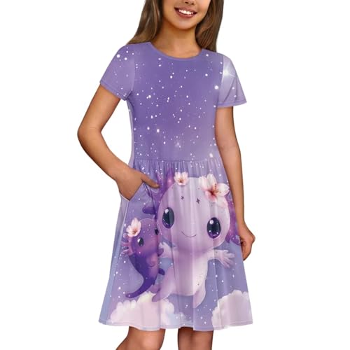 Image of Short Sleeve Dress for Girls with Pockets Cute Toddler Girl Clothes Summer 2-12