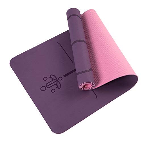 BUO Yoga Mat - Eco Friendly Non-Slip Exercise Pilates Fitness Mats with Body Alignment Marks, Anti-Tear Yoga Mats ¼-Inch Thick High Density Padding To Avoid Sore Knees , PERFECT for Home and Gym Workout with Carrying Strap.