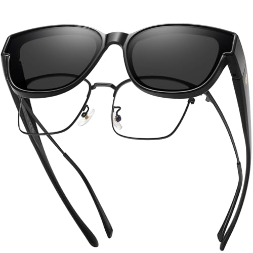 DUCO Polarized Fit Over Sunglasses for Men and Women Cat Eye Design UV Protection Trendy Round Wrap-around Shades DC8982