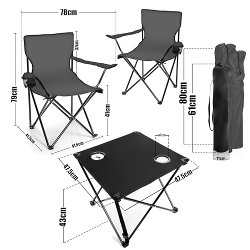 BigDean Campingtisch mit Stühlen dunkelgrau - Camping Tisch Stuhl Set Camping Stühle Campingstühle Campingstühle faltbar Campingmöbel Set – Bild 3