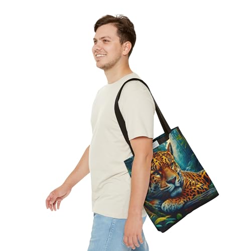 Premium Tote Bag with Realistic Big Leopard in Jungle - Vivid Colored Image, Reinforced Stitching on Handles3