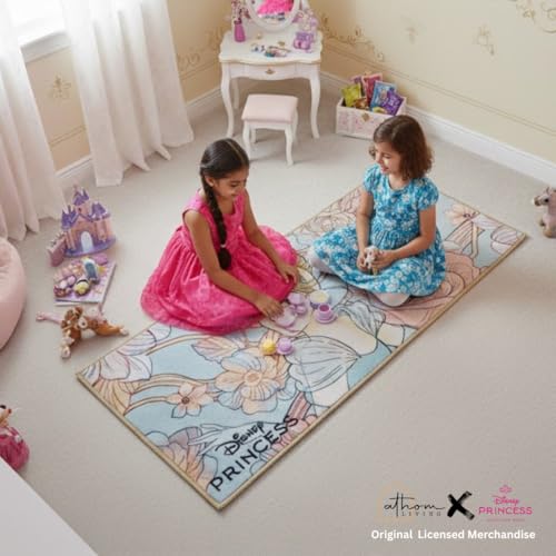 Image of Athom Living Disney Princess Runner Carpet 2x4.5 Ft, Soft Printed Mat with Anti-Skid Backing, Durable Washable Runner for Kids Bedroom, Play Area & Playroom Decor