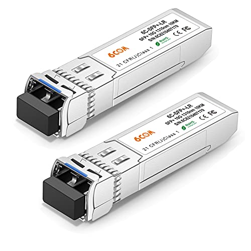 10GBase-LR SFP+ Transceptor, 10G módulo de Modo único LC DDM, 1310nm, 10 km para Cisco SFP-10G-LR, Meraki MA-SFP-10GB-LR, Ubiquiti UF-SM-10G, Mikrotik, D-Link, Supermicro, Netgear [Paquete de 2]