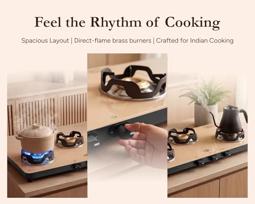 Jyoti Urban Mocha 3 Burner Gas Stove Glass Top | Direct Flame Forged Brass Burners | Beige Toughened Glass with 5-Year Manufacturer Warranty | Easy... - Image 5