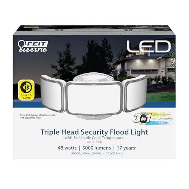 Feit Electric LED White Security Floodlight 3 Head Flood Light S10.5TFL/3CCT/DD/WH