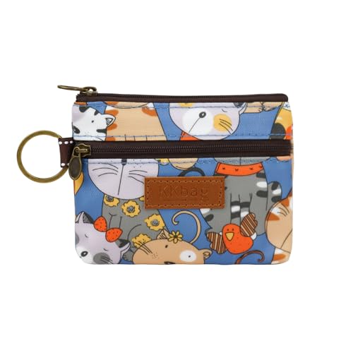 Cute Coin Purse, PU Leather Coin Pouch Coin Purse Pouch with Lovely Cartoon Print, Change Purse with Key Chain, Portable Coin Holder Pouch with Zippers for Lipstick, Key (blue)