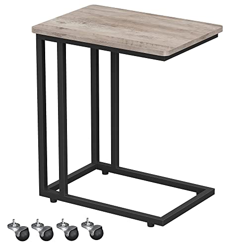 Vasagle End Table, C Shaped Tv Tray With Metal Frame, Rolling Casters, Industrial, For Living Room, Bedroom, Greige + Black #TOP16