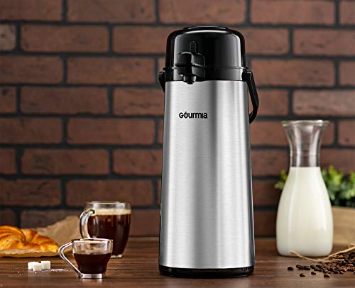 Gourmia GAP9820 Airpot Thermal Hot & Cold Beverage Carafe With Pump Dispenser 2.2L Capacity Glass Lined