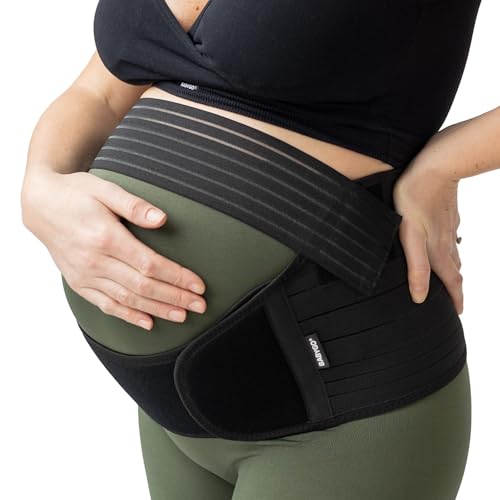 BABYGO 4 in 1 Pregnancy Support Belt Maternity & Postpartum Band - Relieve Back Pelvic Hip Pain SPD & PGP >> inc 40 Page Pregnancy Book for Birth Preparation Labour & Recovery M Black
