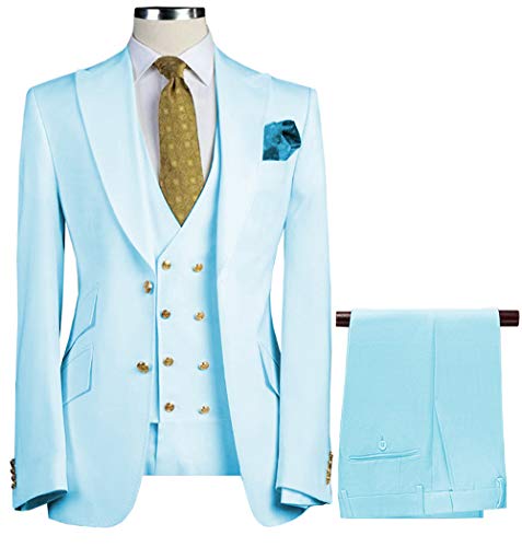 3 Pieces Mens Fashion Suit Double Breasted Vest Wedding Groom Tuxedos Peak Lapel Blazer4