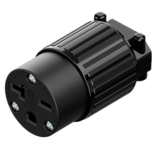 NEMA 6-20R Female Socket,20Amp/250Volt, NEMA 6-15R 15A/250V ETL Listed Heavy Duty 3-Prong Female Straight Blade Connector, 15/20Amp 250V AC Industrial Grade Cord End Socket, Black Color