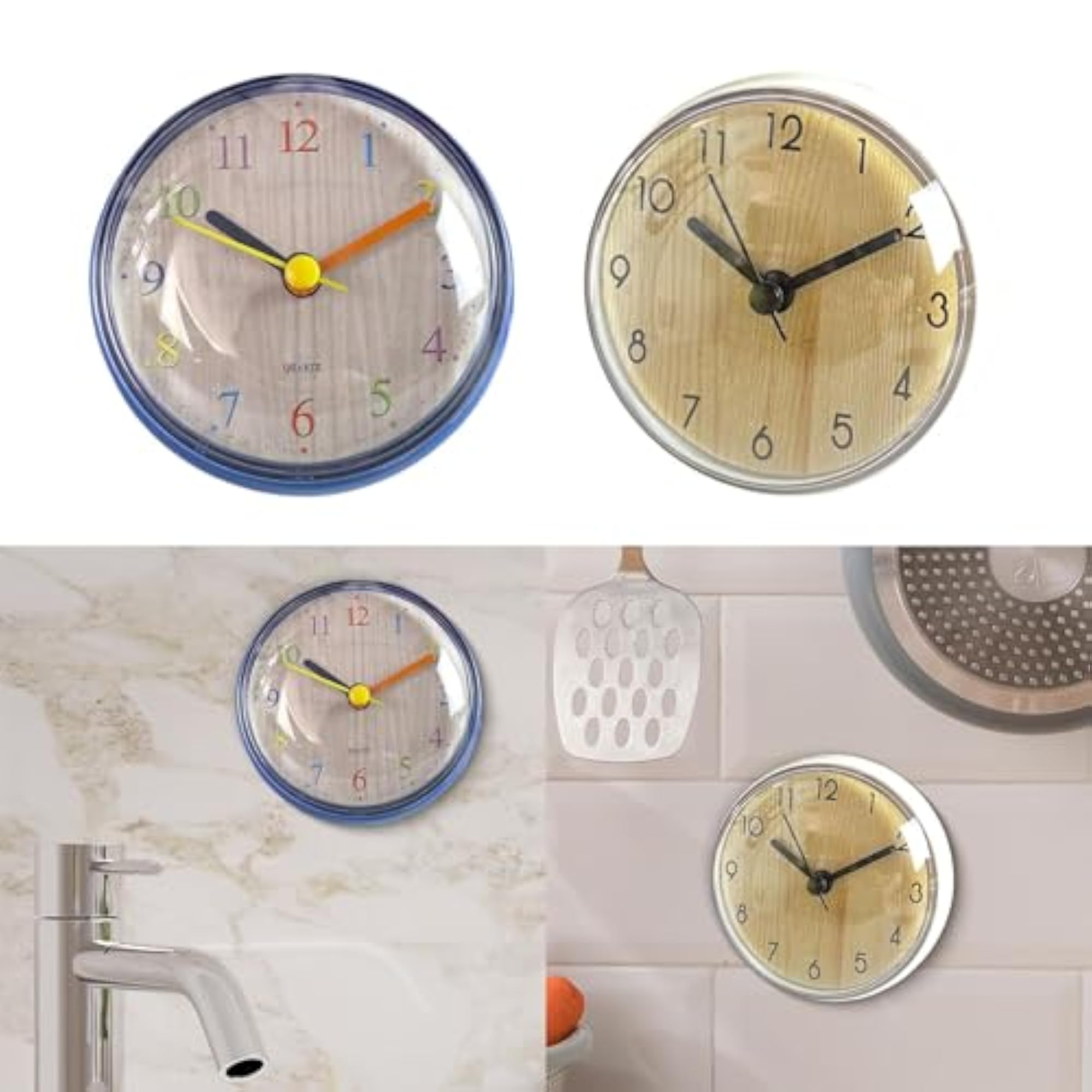3x Bathroom Clock Water Resistant Suction Clock Multi Numbers