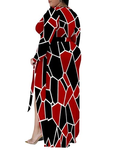 Image of PinkPatty Women's Plus Size Long Sleeve Maxi Dress Casual V Neck Slit Tie Waist Wrap Dresses for Party Cocktail