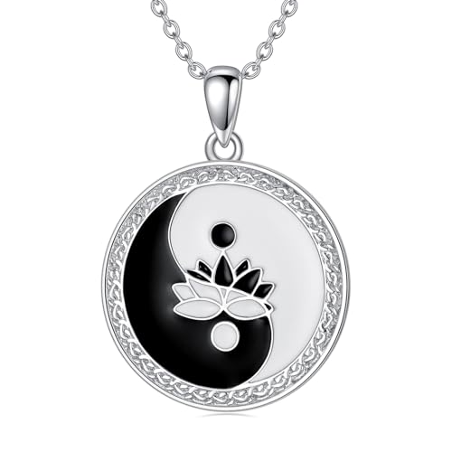 PROESS Collier Yin Yang en argent sterling 925 avec pendentif lotus Tai Chi Ying et Yang, bijoux cadeaux pour femmes et hommes