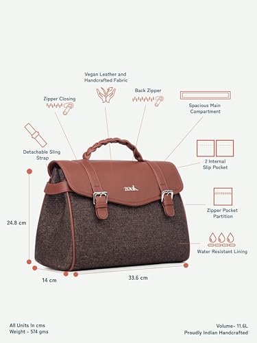 Image of ZOUK Heritage Satchel Bag - Gwalior Weaves | Jute | Vegan Leather Handcrafted With Detachable Sling Strap