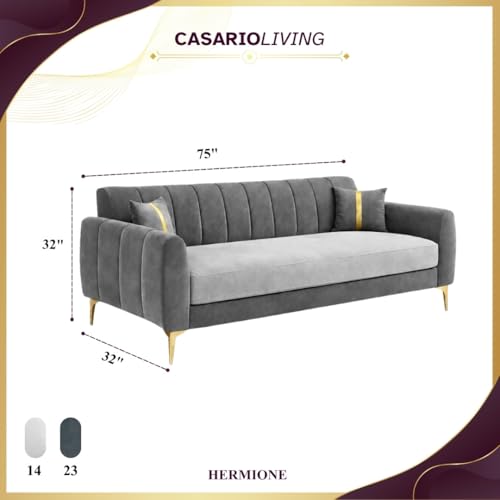 Image of Hermione Luxe Velvet-Suede Fabric Dual Tone 3 Seater Sofa | Comfortable Seating | Modern Sofa for Living Room - Light Gray & Dark Gray