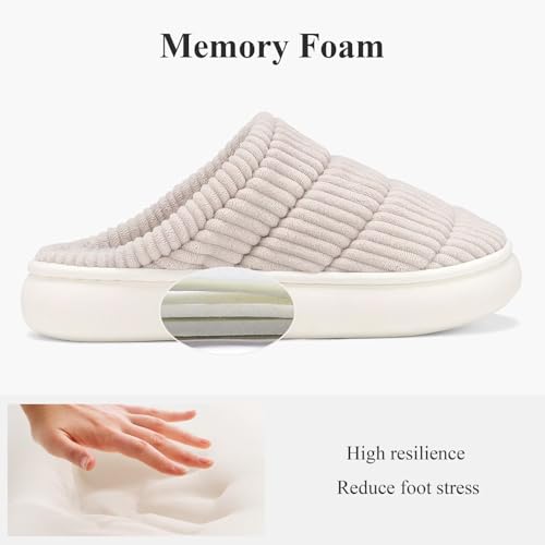 NineCiFun Womens House Shoes Warm Memory Foam Slippers for Women Indoor Soft Fleece Lined Womens Slippers Beige,13-143