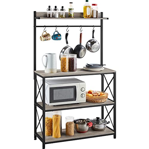 Yaheetech-Kitchen-Bakers-Rack-Microwave-Oven-Stand-Freestanding-Utility-Storage-Shelf-with-5-Hooks-365-Width-Coffee-Bar-Station-Kitchen-Organizer-Shelves-for-Dinning-Room-Gray Yaheetech Kitchen Bakers Rack Microwave Oven Stand Freestanding Utility Storage Shelf with 5 Hooks 365 Width Coffee Bar Station Kitchen Organizer Shelves for Dinning Room Gray