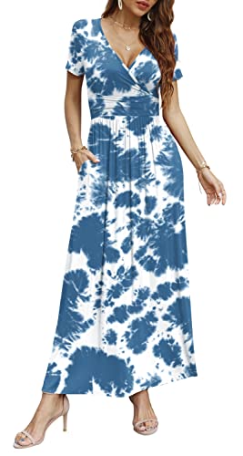 Image of CATHY Maxi Dresses for Women Short Sleeve V-Neck Casual Long Summer Wrap Dress with Pockets