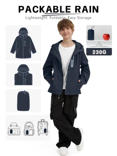 Image of UIQUR Boys Girls Rain Jacket Kids Waterproof Raincoats 5-14 Years