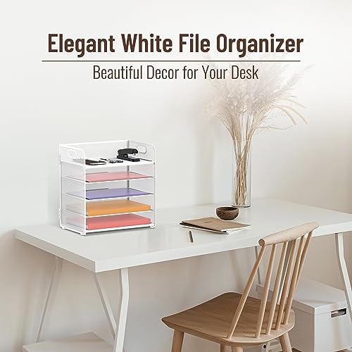 Image of Supeasy 5 Trays Paper Organizer Letter Tray with Handle-Mesh Desk File Holders, Paper Sorter Desk Organizer for Office, Home, Classroom or School, White