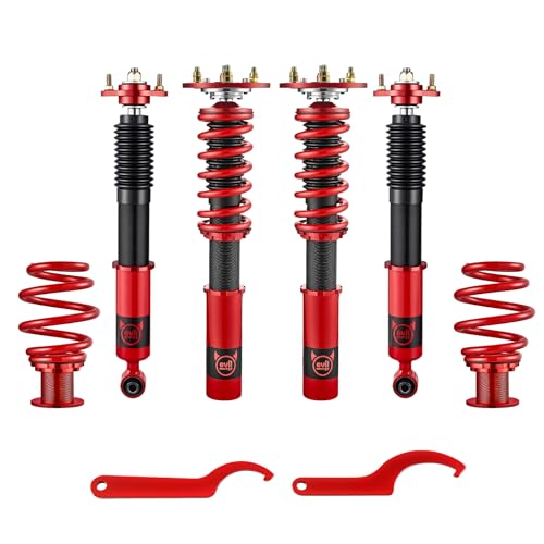 EVIL ENERGY Coilovers Compatible for BMW 3 Series E30 / 318i 325 325e 325i 325is 1984-1991 Height Adjustable Suspension Coilovers Lowering Kit Red