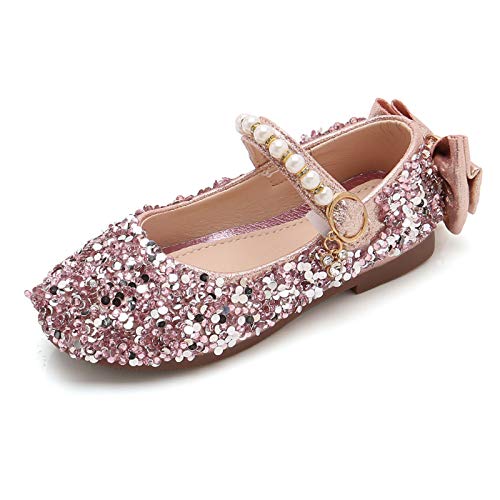 OMEARK Girls Princess Shoes, Fashion Sparkle Sequins Party Dress-Up Shoes, Summer Round Toe Shiny Dancing Shoes Breathable Low Heel Glitter Pearls Single Shoes