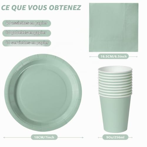 120 Pièces Vert Herbe vaisselle jetable anniversaire pour 40 Invités – vue 2