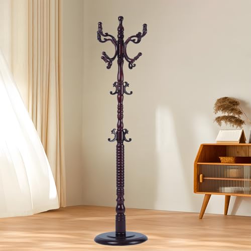 XX xfasd Coat Rack Freestanding with 18 Hooks, Wooden Standing Coat Racks for Entryway, Solid Wood Clothes Hanger Rack with Sturdy Round Base for Entryway, Hall, Bedroom, Office, Hallway