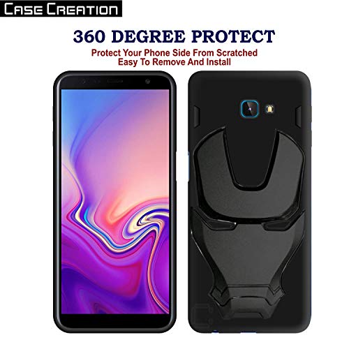 Image of Official 3D Touch Feel Trending Real Hero Avenger Logo Mask Soft Rugged Grip Iron Man Super Power Cartoon Movie Silicone Matte Strong Back Cover for Samsung Galaxy J4 Plus 2018 -Black