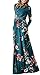 ZESICA Women's Floral Print Long Sleeve Pockets Empire Waist Pleated Long Maxi Dress Teal X-Large