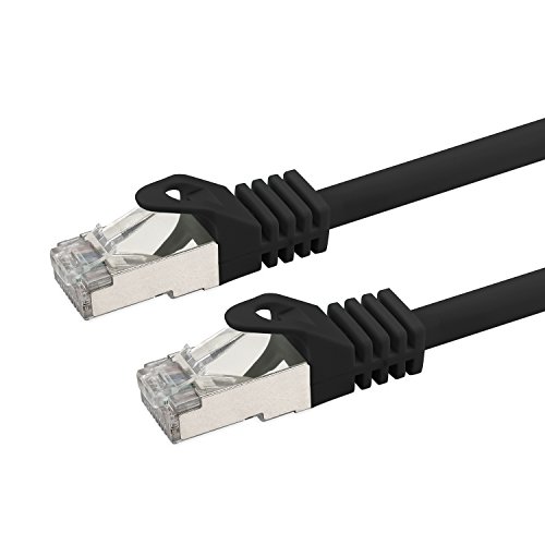 rocabo 1119 Cable de Red Cat 7  Latiguillo Conector RJ45  Ethernet Gigabit LAN Switch Router Network  S/FTP PIMF  Libre de halógenos  Compatible con Cat 5, Cat 6  Negro 0,25m