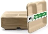 EconoHome 50 Pack Disposable Plates with 3 Compartments - Eco-Conscious Bagasse Sugarcane Disposable