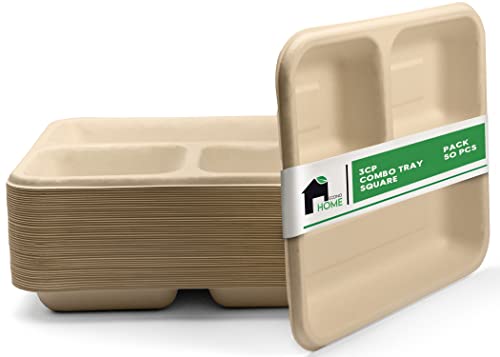 Econohome 50 Pack Disposable Plates With 3 Compartments - Eco-Conscious Bagasse Sugarcane Disposable Plates - Microwave, Refrigerator-Safe - Heavy Duty Paper Plates For Dinner Party Supplies #TOP26