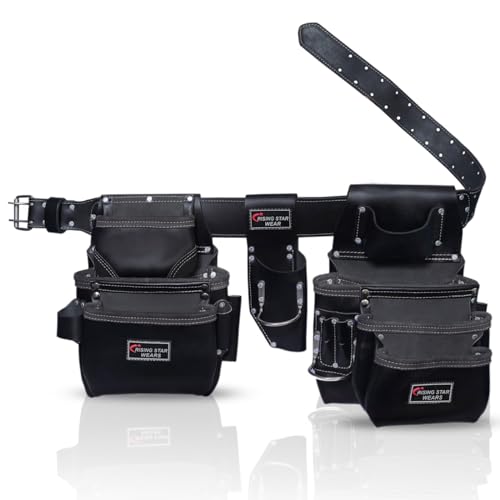 Image of Rising Star Wears Genuine Leather Tool Belt Pouch, 22-Pocket BlackTool Bag