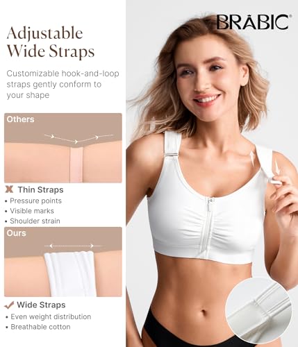 BRABIC Zip Front Closure Everyday Bra for Women Post Surgery Compression Support with Adjustable Straps Wirefree3