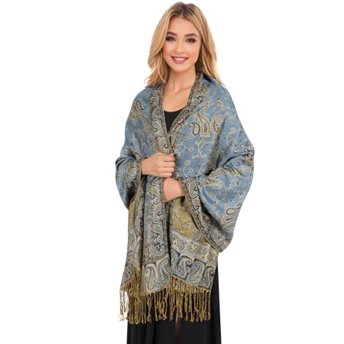 MUQU Women Pashmina Shawls and Wraps Scarf Soft Silky Reversible Paisley Scarves Shawl for Women2