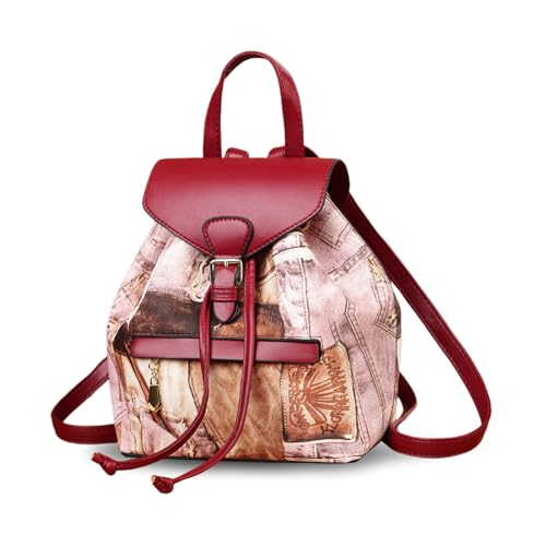 Sac à dos en cuir PU rouge avec imprimés originaux et tendance