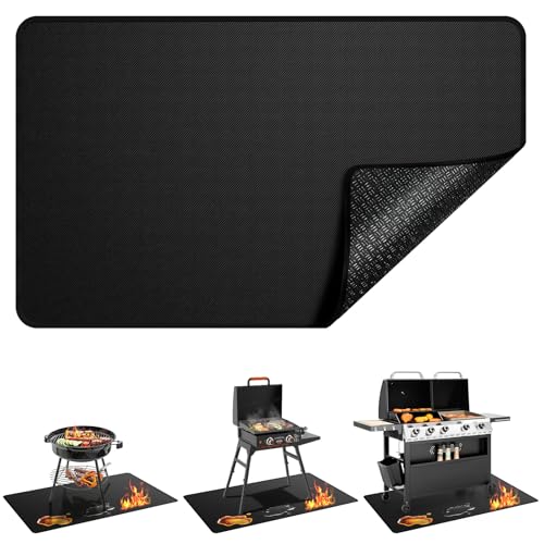 Non-Slip 48x30 Inch Under Grill Mats for Outdoor Grill, 2mm Thick Fireproof, Oil-Proof and Waterproof BBQ Grill Mat, Indoor Fire Pit Mat Fireplace Mat, Easy to Clean, Protects Deck Patio and Lawn