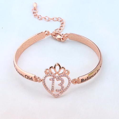 Image of FEELMEM Sweet 13th Birthday Gifts 13 Years Old Birthday Crown Bracelet 13 Year Old Gift for 13 Years Old Gift