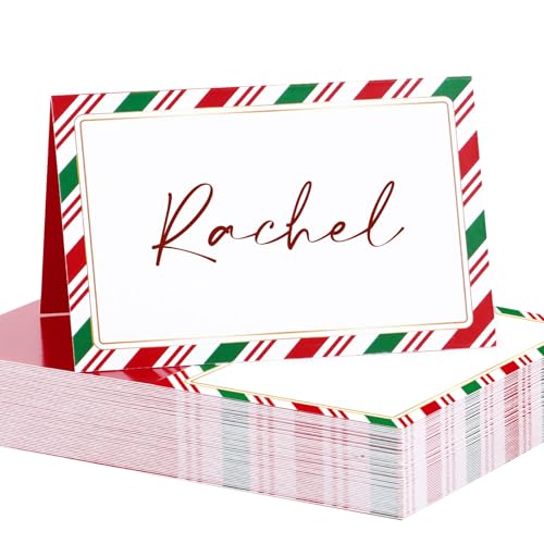 BETESSIN 50 Stück Tischkarten Weihnachten - Elegante Platzkarten mit Weihnachtsstreifen Motiv -...