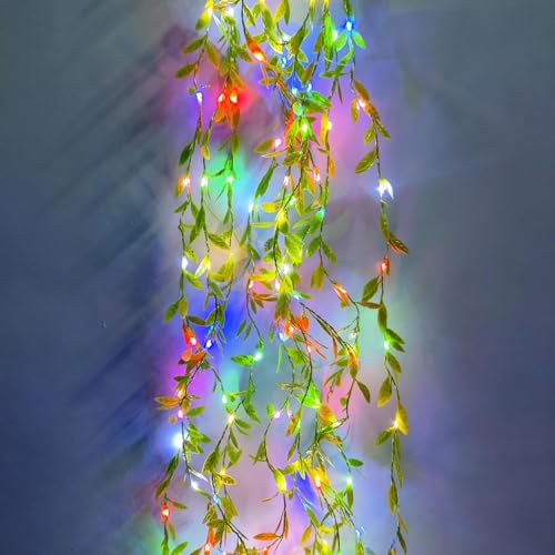 Image of URM LED Vine Curtain Lights Plug-in for Decoration, Multicolor Fairy String Lights with Artificial Leaves, Wall Hanging Lights for Room, Bedroom, Balcony, Wedding, Diwali, Party Decor