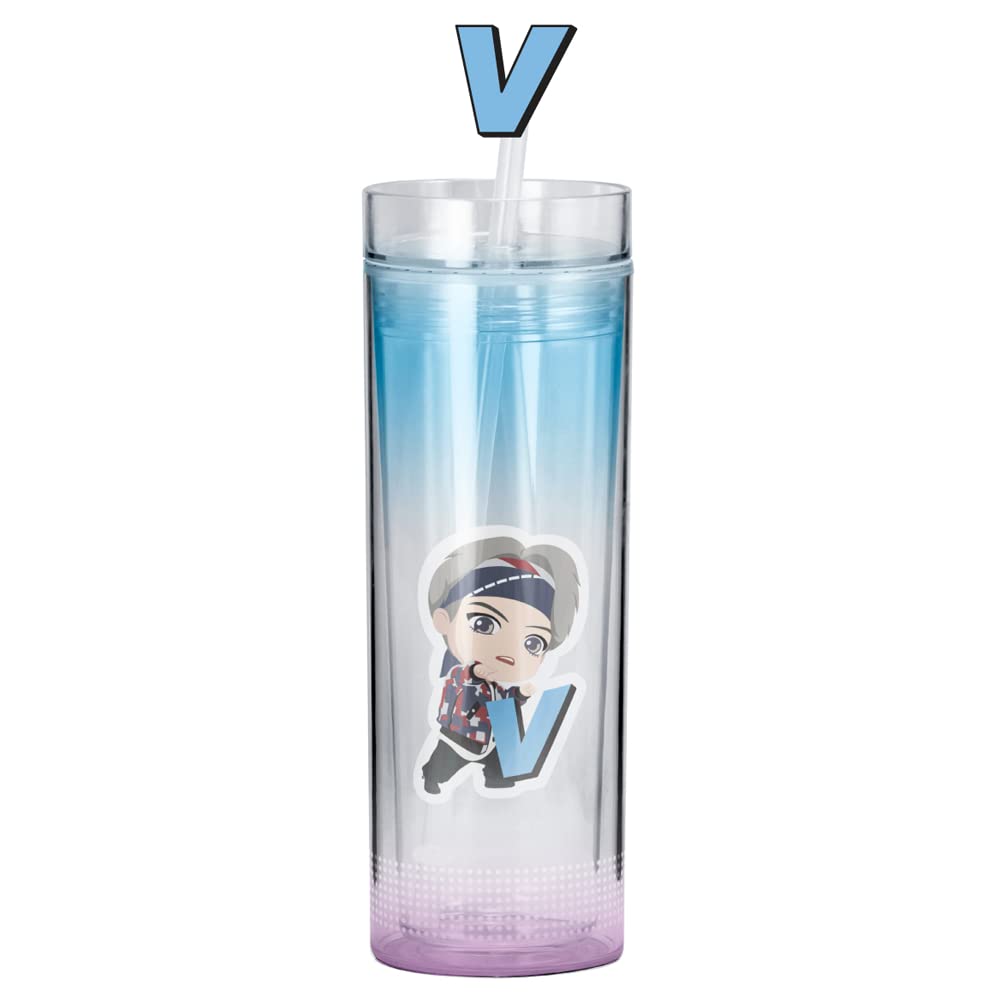 BTS TinyTAN Characters Double Wall Acrylic Insulated Tumbler with Lid, 350 ml - Officially Licensed BTS Merchandise, BTS Merch, Kpop Merch, BTS Kpop (V)