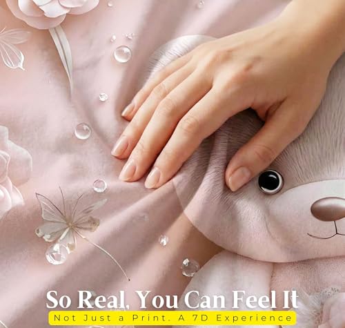 Image of HOMEKART Kids Cloud Cotton Bedsheet Double Bed | 210 TC Cartoon Printed Bedding Set with 2 Pillow Covers 7D | Soft, Wrinkle-Free | 108 x 108 Inches (Cute Teddy Bear Floral)