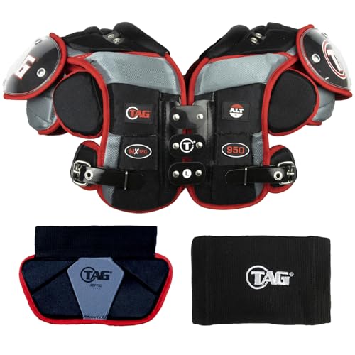 TAG ALT4-950 Adult Football Shoulder Pad Bundle with Back Pad and Wrist Band for Running Back, Defensive Back, Fullback, Line Backer (Medium)