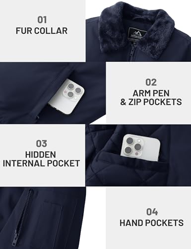 Image of TACVASEN Men's Fleece Jacket Full Zip Up Warm Bomber Jackets for Daily Wear | Winter thick jacket coat for men , fur collared bomber style with 4ple pockets for travel, outdoor walking